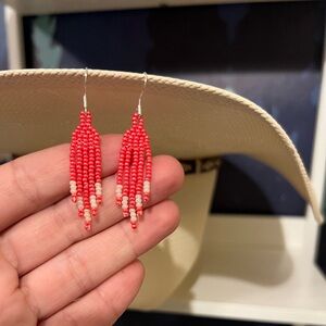 Coral & Cream Beaded Earrings